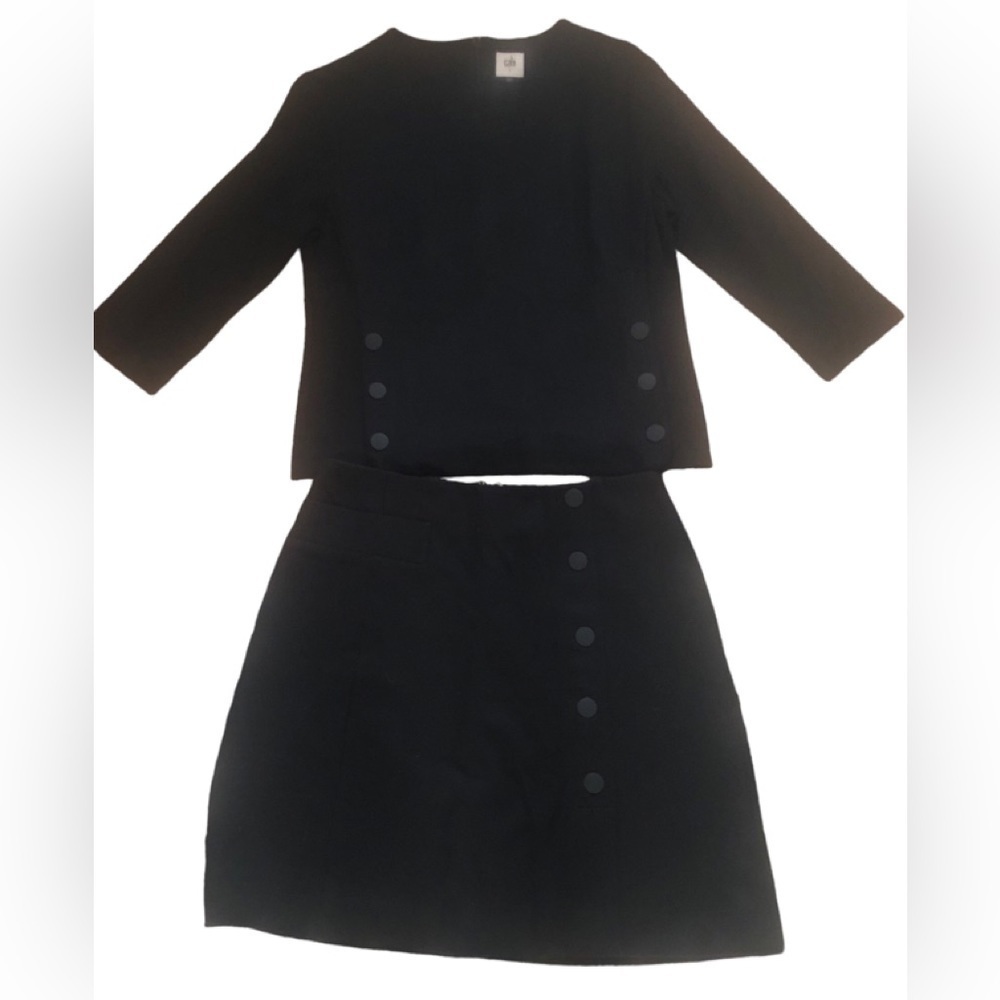 Cabi Black Ponte Heavy Knit Top Skirt W/ Skirt Suit Set Sz. XS/2 Matching Set